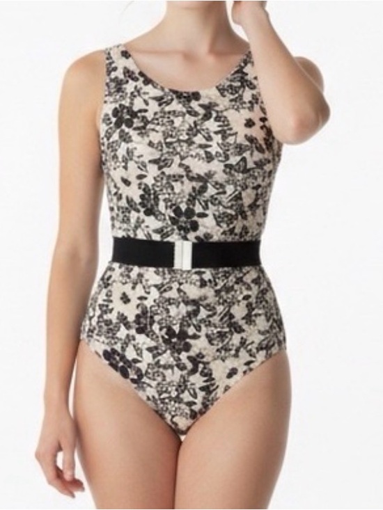 Old Navy Other - Old Navy Cream and Black Floral Criss-Cross One Piece Belted High Cut Swimsuit